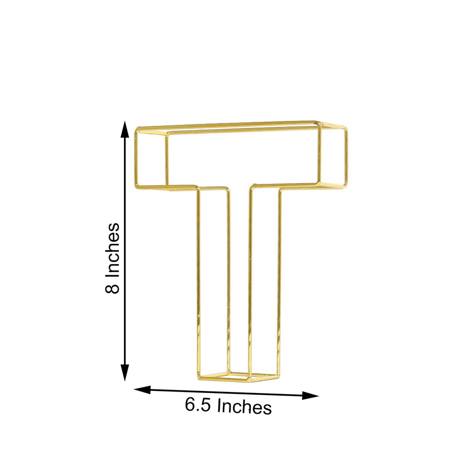 8" Tall | Gold Wedding Centerpiece | Freestanding 3D Decorative Wire Letter | T