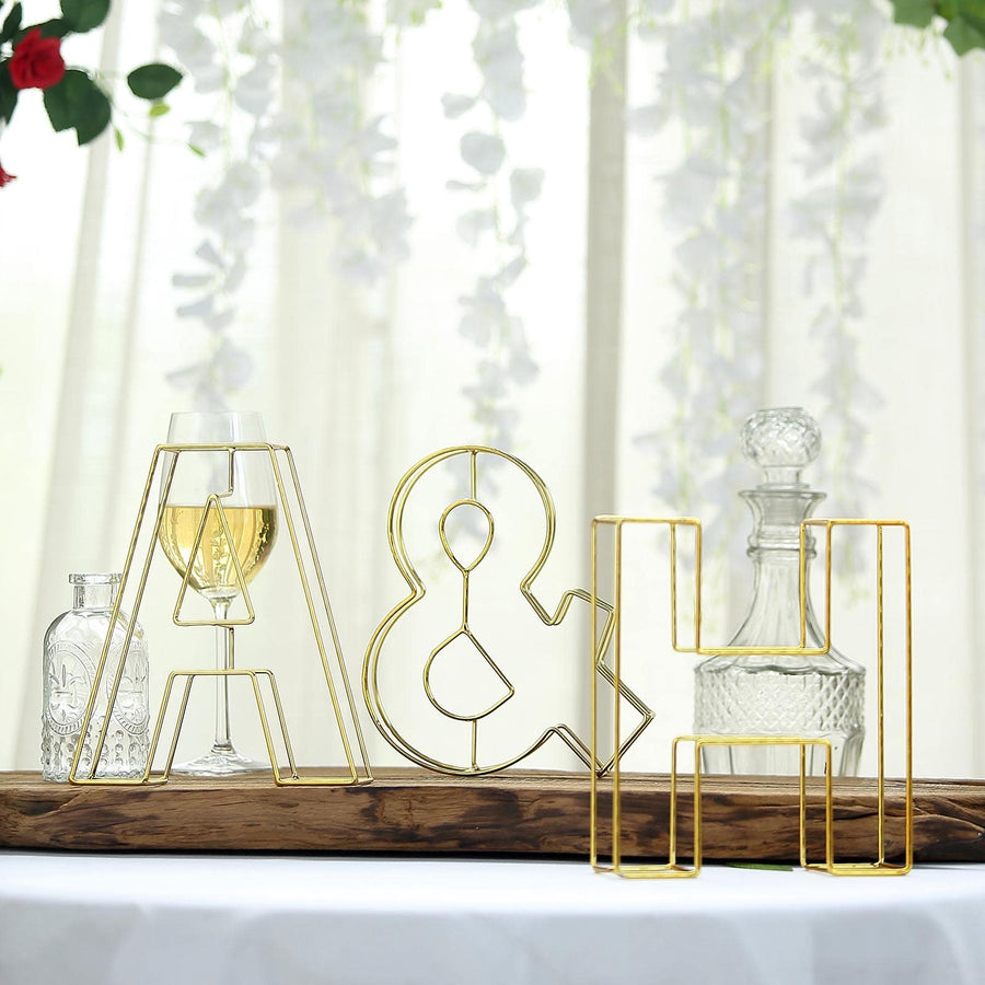 8" Tall | Gold Wedding Centerpiece | Freestanding 3D Decorative Wire Letter | I