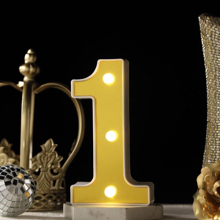 6" Gold 3D Marquee Numbers | Warm White 3 LED Light Up Numbers | 1#whtbkgd
