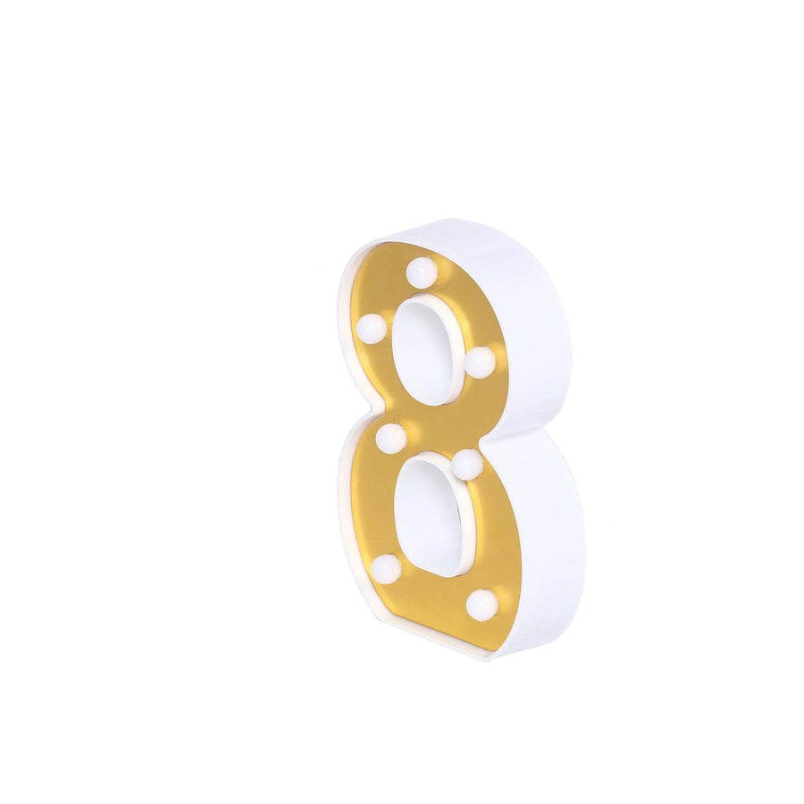 6" Gold 3D Marquee Numbers | Warm White 7 LED Light Up Numbers | 8