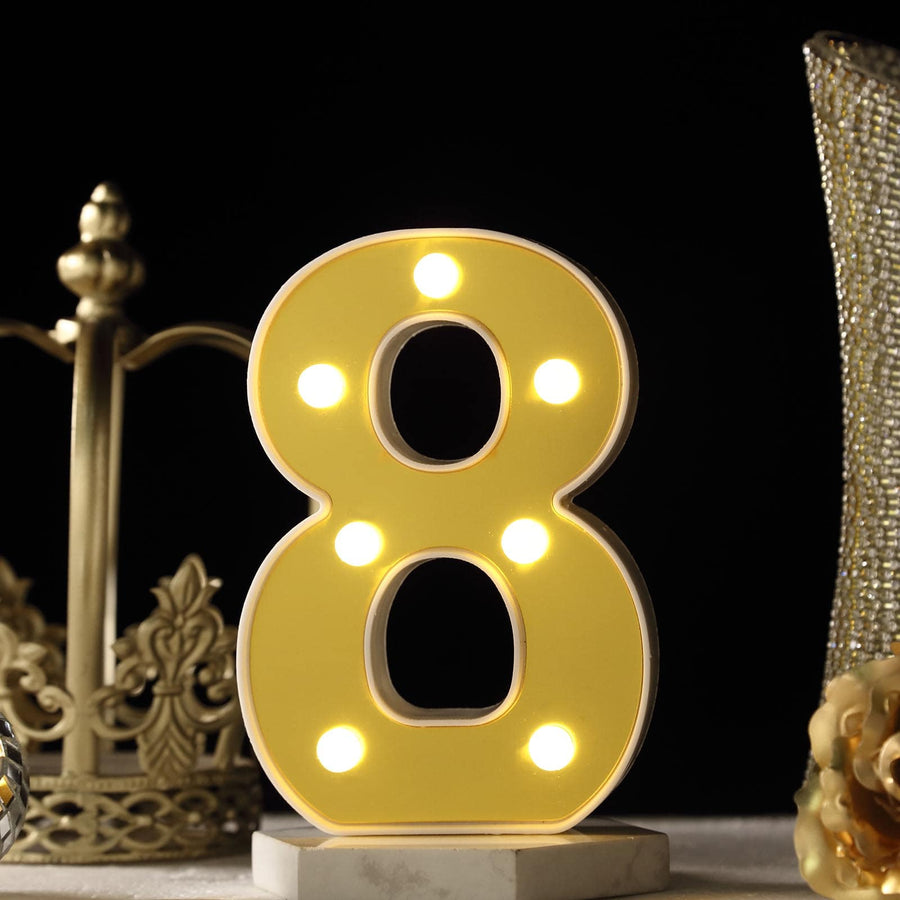 6" Gold 3D Marquee Numbers | Warm White 7 LED Light Up Numbers | 8#whtbkgd