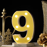 6" Gold 3D Marquee Numbers | Warm White 6 LED Light Up Numbers | 9#whtbkgd
