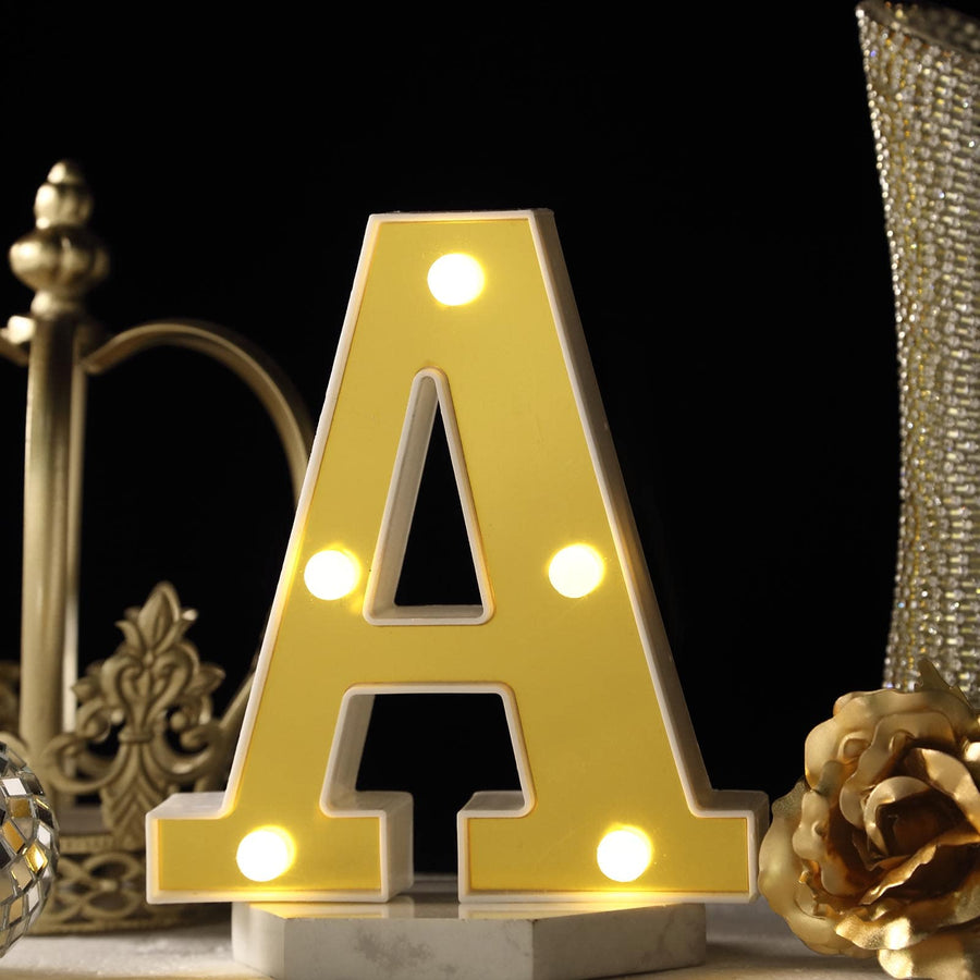6" Gold 3D Marquee Letters | Warm White 5 LED Light Up Letters | A#whtbkgd