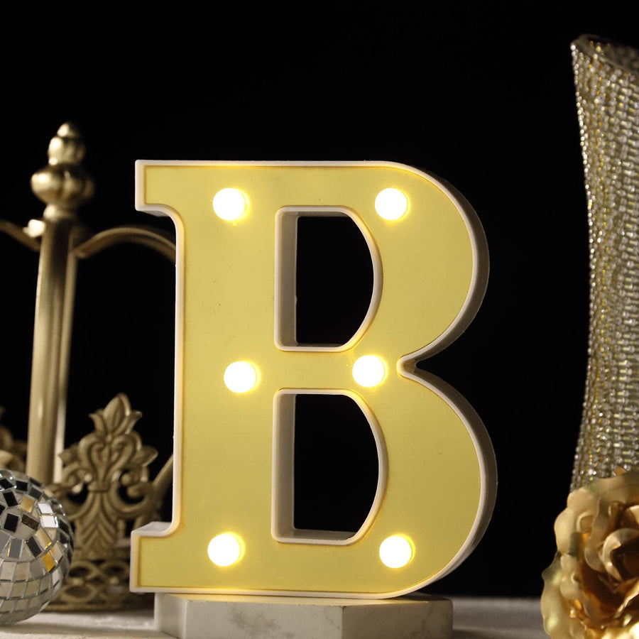 6 Gold 3D Marquee Letters | Warm White 6 LED Light Up Letters | B#whtbkgd