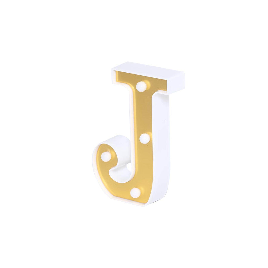 6 Gold 3D Marquee Letters | Warm White 4 LED Light Up Letters | J