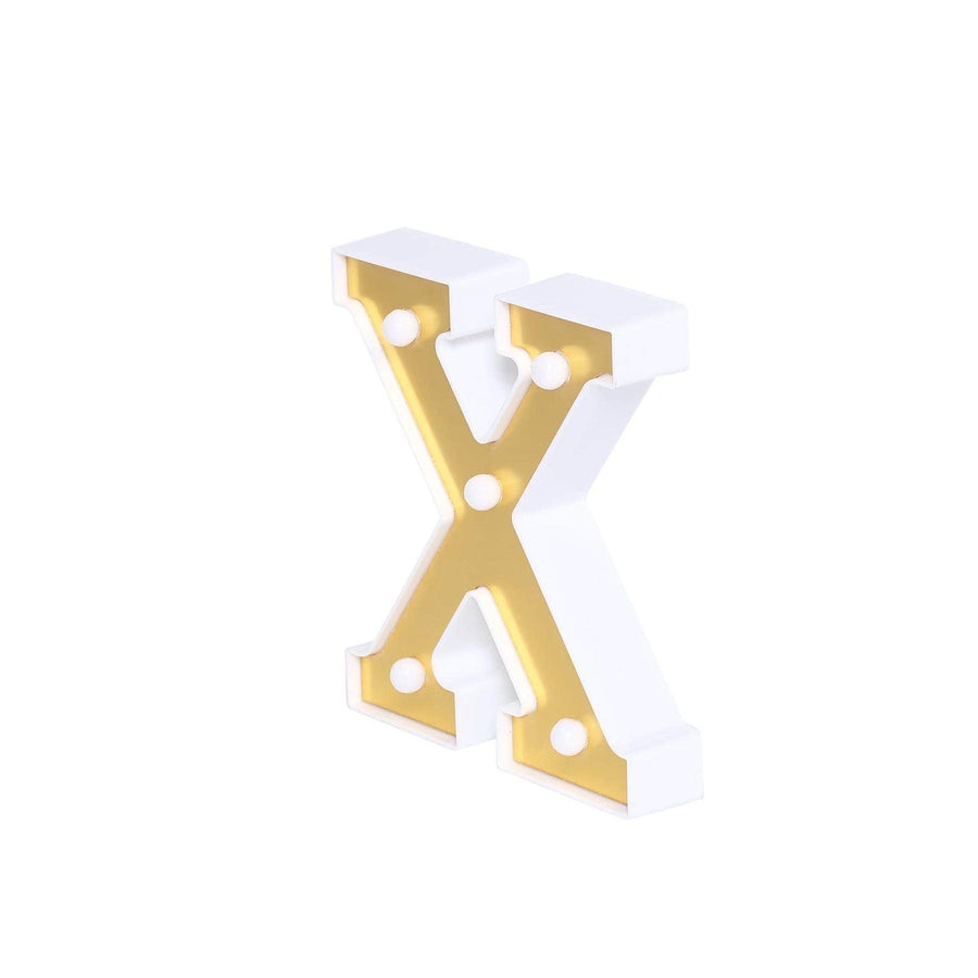 6 Gold 3D Marquee Letters | Warm White 5 LED Light Up Letters | X