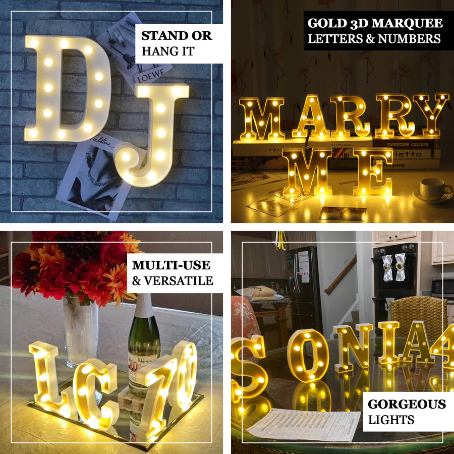 6" Gold 3D Marquee Numbers | Warm White 4 LED Light Up Numbers | 7