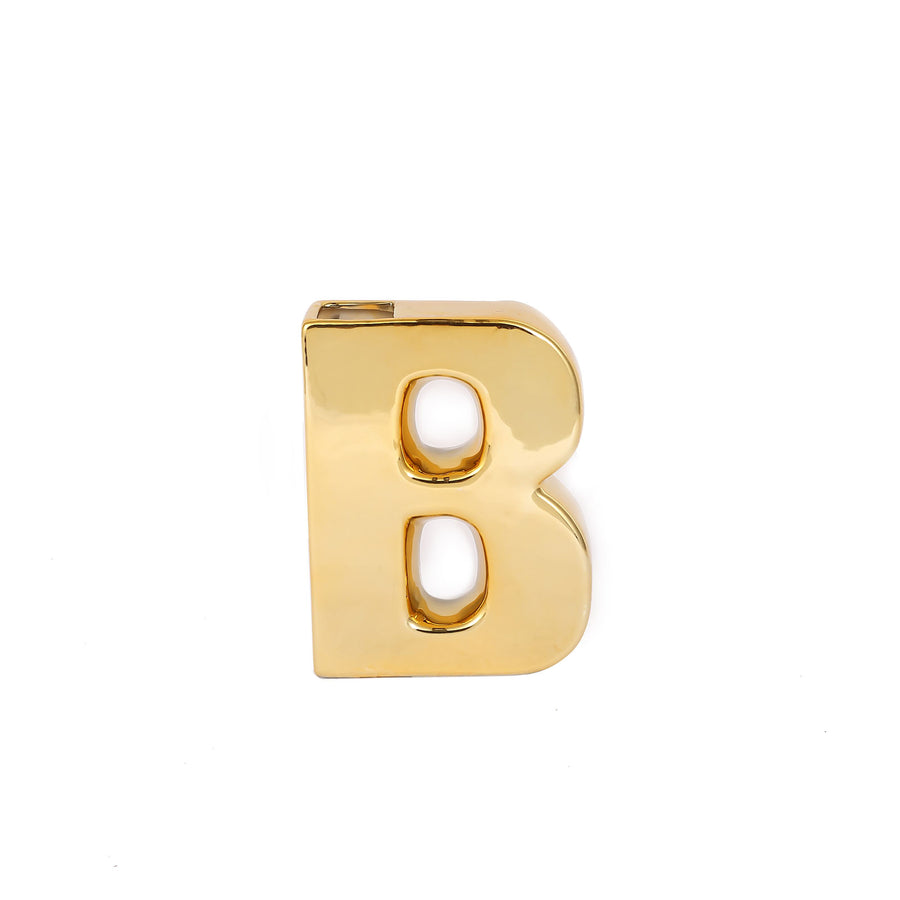 6inch Shiny Gold Plated Ceramic Letter "B" Sculpture Bud Vase, Flower Planter Pot Table #whtbkgd