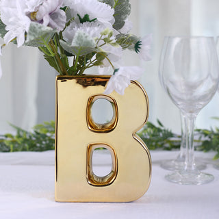 Shiny Gold Plated Ceramic Letter B Sculpture Bud Vase