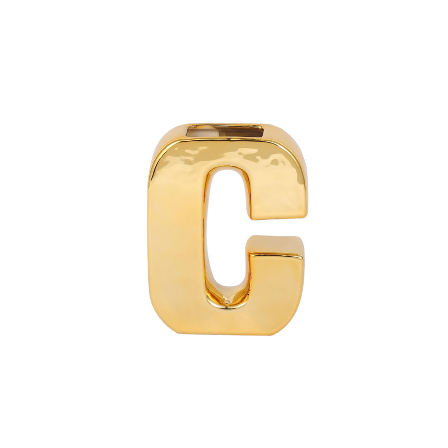 6inch Shiny Gold Plated Ceramic Letter "C" Sculpture Bud Vase, Flower Planter Pot Table #whtbkgd