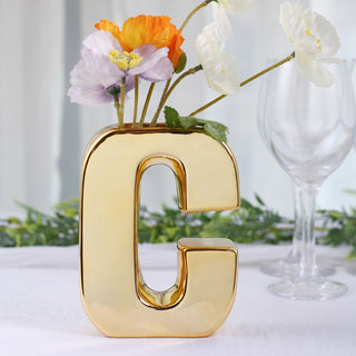 Add Glamour to Your Decor with the Shiny Gold Plated Ceramic Letter "C" Bud Vase