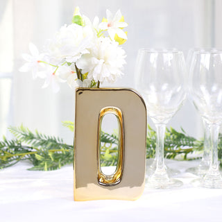 Add Elegance to Your Decor with the Shiny Gold Plated Ceramic Letter D Bud Vase