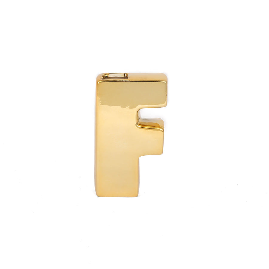6inch Shiny Gold Plated Ceramic Letter "F" Sculpture Bud Vase, Flower Planter Pot Table #whtbkgd