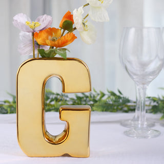 Add a Touch of Glamour with the Shiny Gold Plated Ceramic Letter G Bud Vase