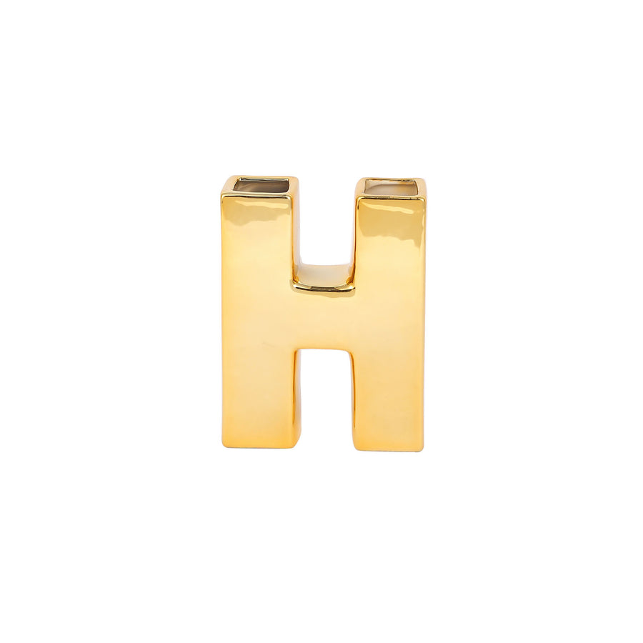 6inch Shiny Gold Plated Ceramic Letter "H" Sculpture Bud Vase, Flower Planter Pot Table #whtbkgd
