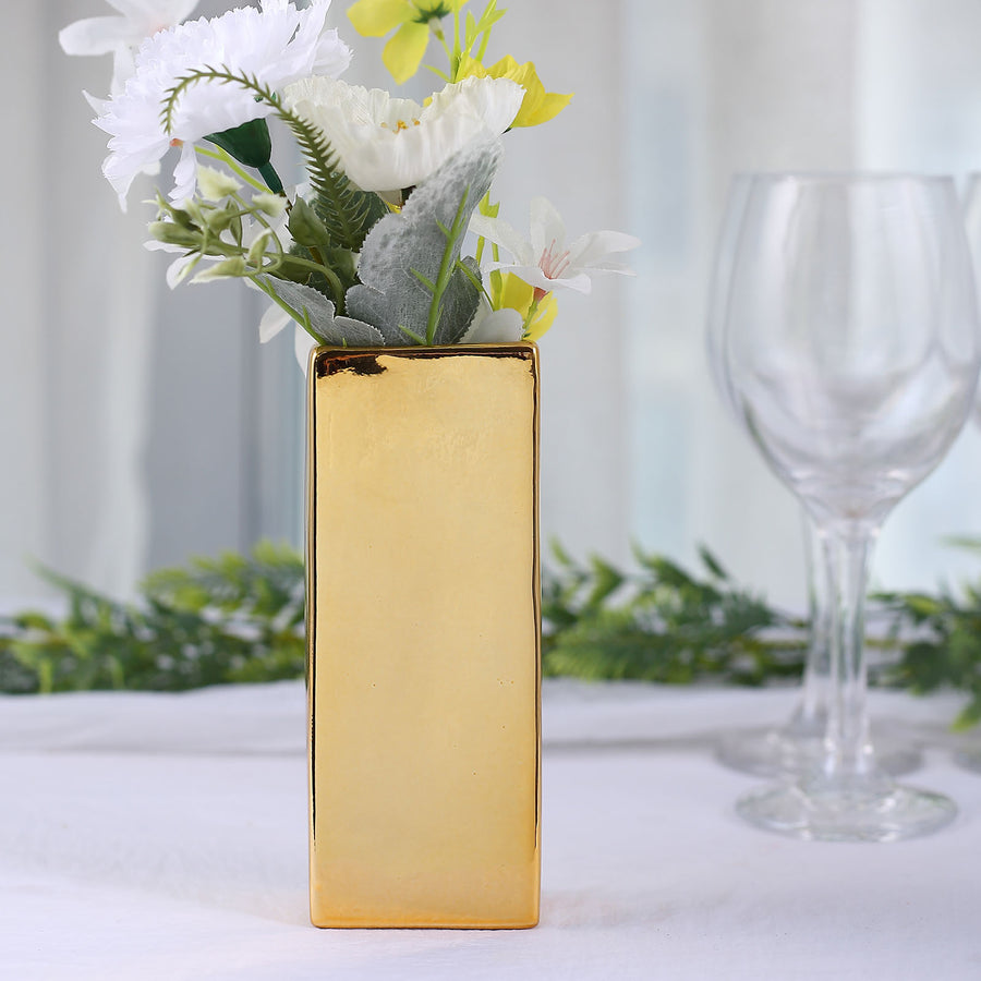 6inch Shiny Gold Plated Ceramic Letter "I" Sculpture Bud Vase, Flower Planter Pot Table Centerpiece