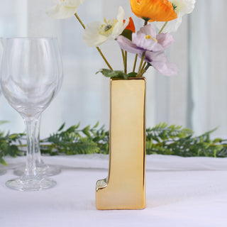 Add a Touch of Glamour to Your Décor with the Shiny Gold Plated Ceramic Letter J Sculpture Bud Vase