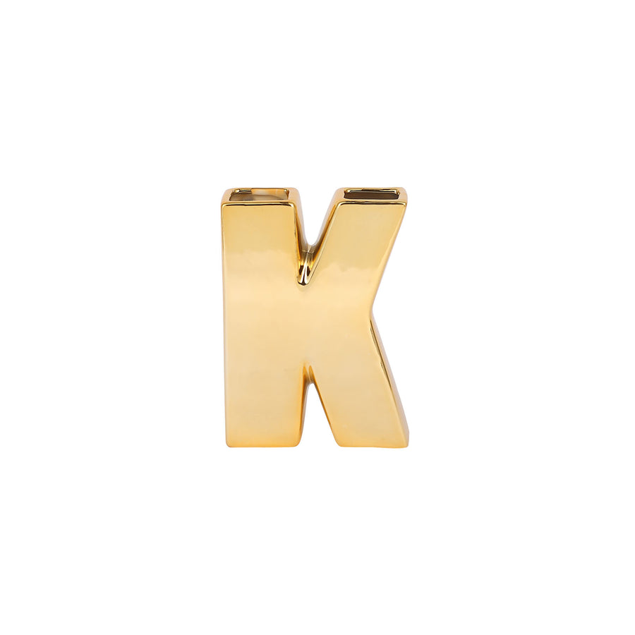 6inch Shiny Gold Plated Ceramic Letter "K" Sculpture Bud Vase, Flower Planter Pot Table #whtbkgd