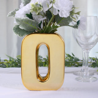 Shiny Gold Plated Ceramic Letter "O" Sculpture Bud Vase