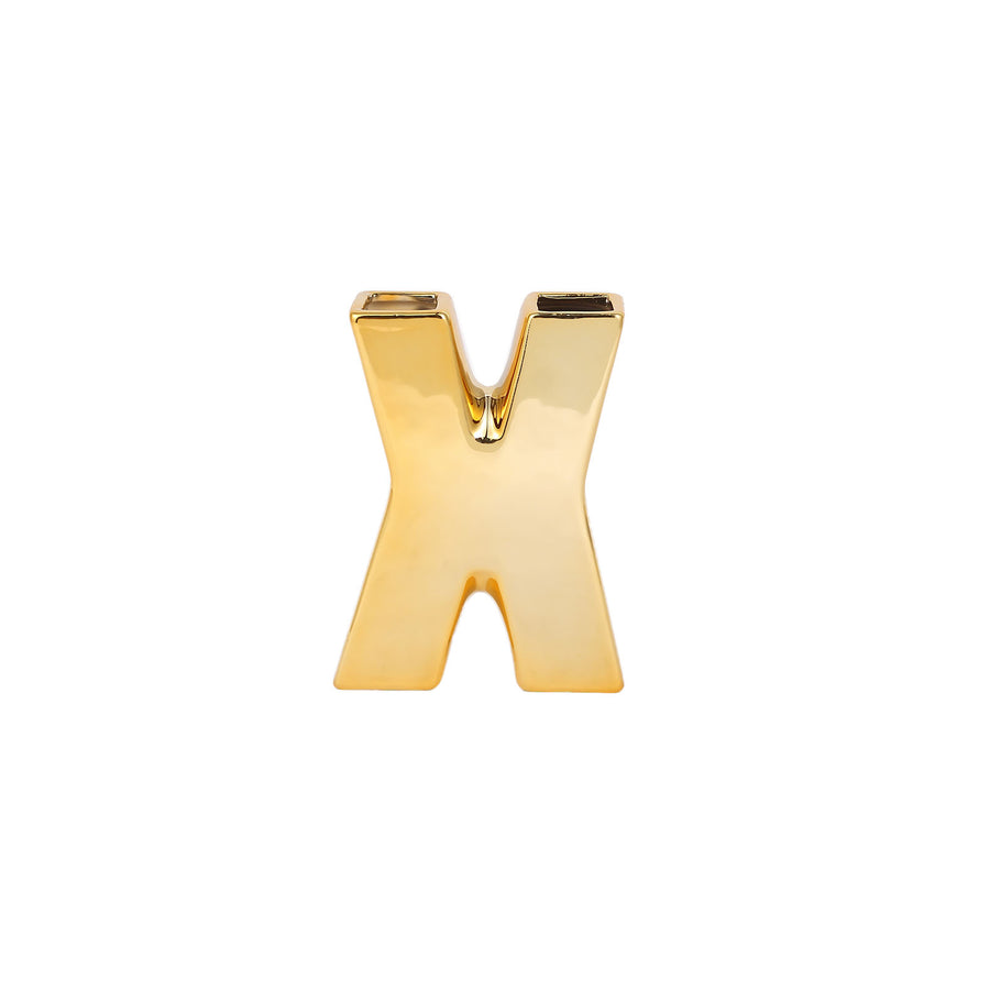 6inch Shiny Gold Plated Ceramic Letter "X" Sculpture Bud Vase, Flower Planter Pot Table #whtbkgd