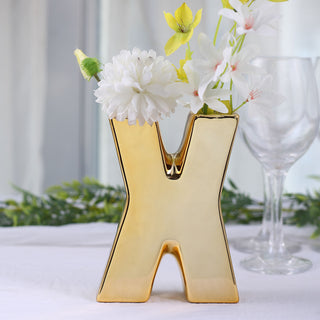 Add a Touch of Glamour to Your Décor with the Shiny Gold Plated Ceramic Letter X Bud Vase