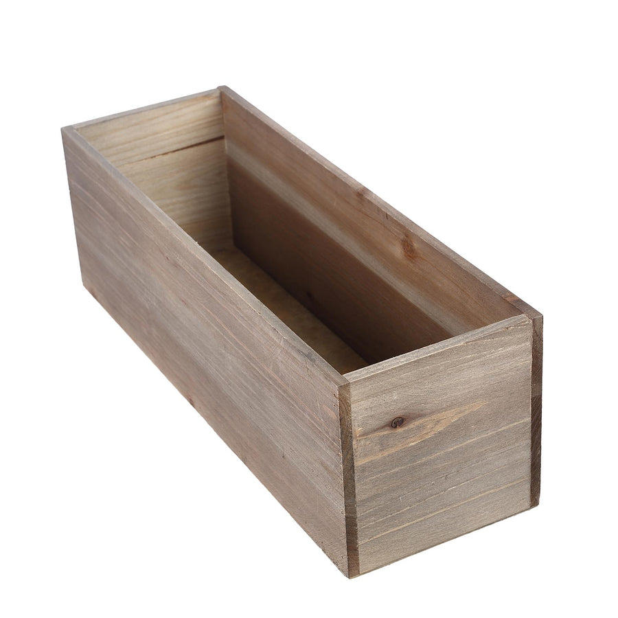 18"x6" Natural Rectangular Wood Planter Box Set with Plastic Liners#whtbkgd