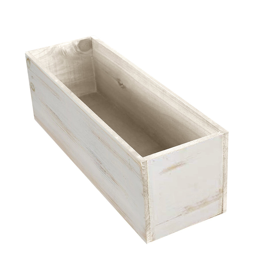 18"x6" Whitewash Rectangular Wood Planter Box Set with Plastic Liners#whtbkgd