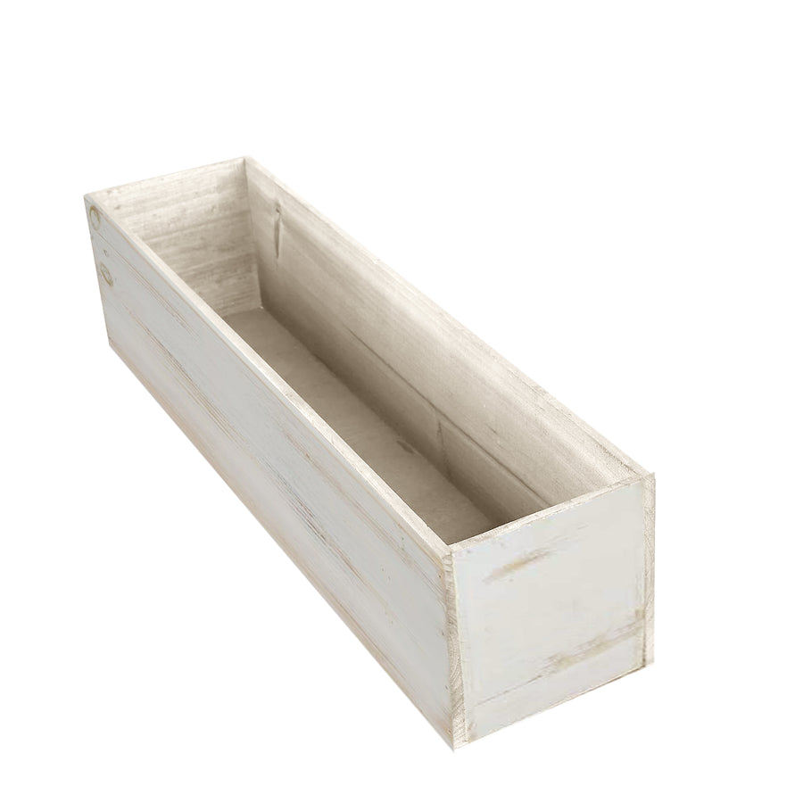 24"x6" Whitewash Rectangular Wood Planter Box Set With Removable Plastic Liners #whtbkgd