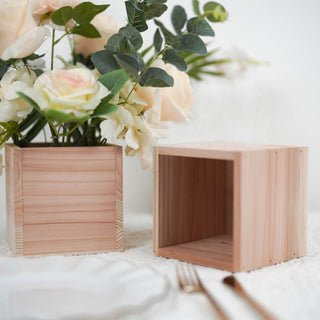 Elevate Your Event Decor with the 2 Pack | 5" Square Tan Wood Planter Box Set