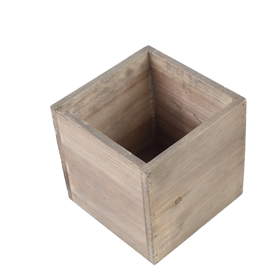 2 Pack | 6" Natural Square Wood Planter Box Set With Removable Plastic Liners #whtbkgd
