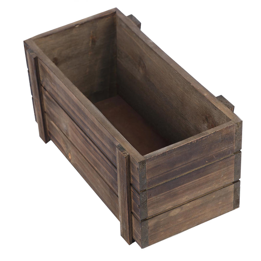 2 Pack | 10x5 inches | Smoked Brown Rustic Natural Wood Planter Box Set With Removable Plastic Liners#whtbkgd