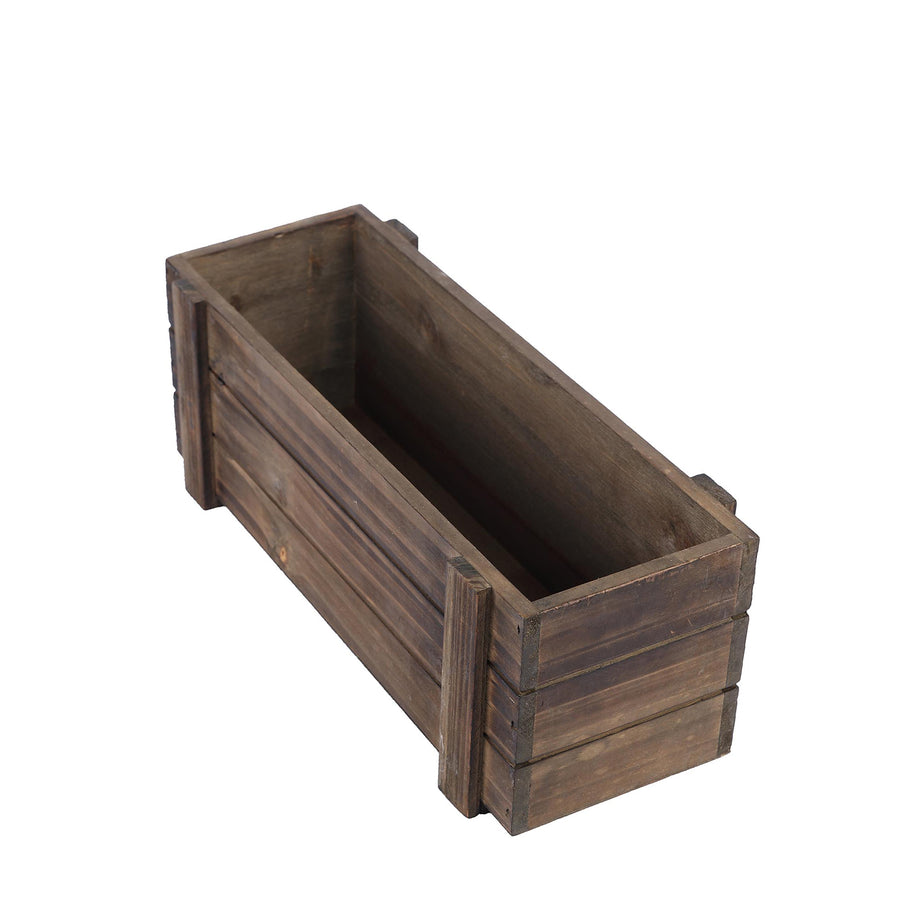 14"x5" | Smoked Brown Rustic Natural Wood Planter Box With Removable Plastic Liners #whtbkgd