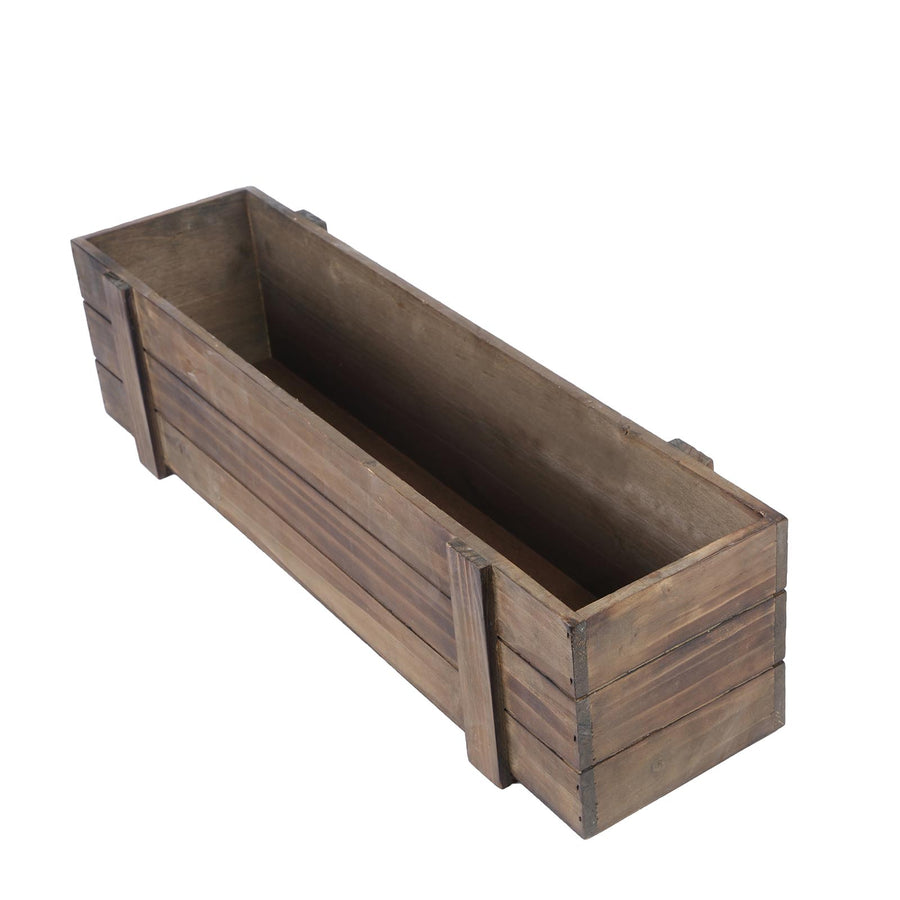 24"x6" | Smoked Brown Rustic Natural Wood Planter Box With Removable Plastic Liners #whtbkgd
