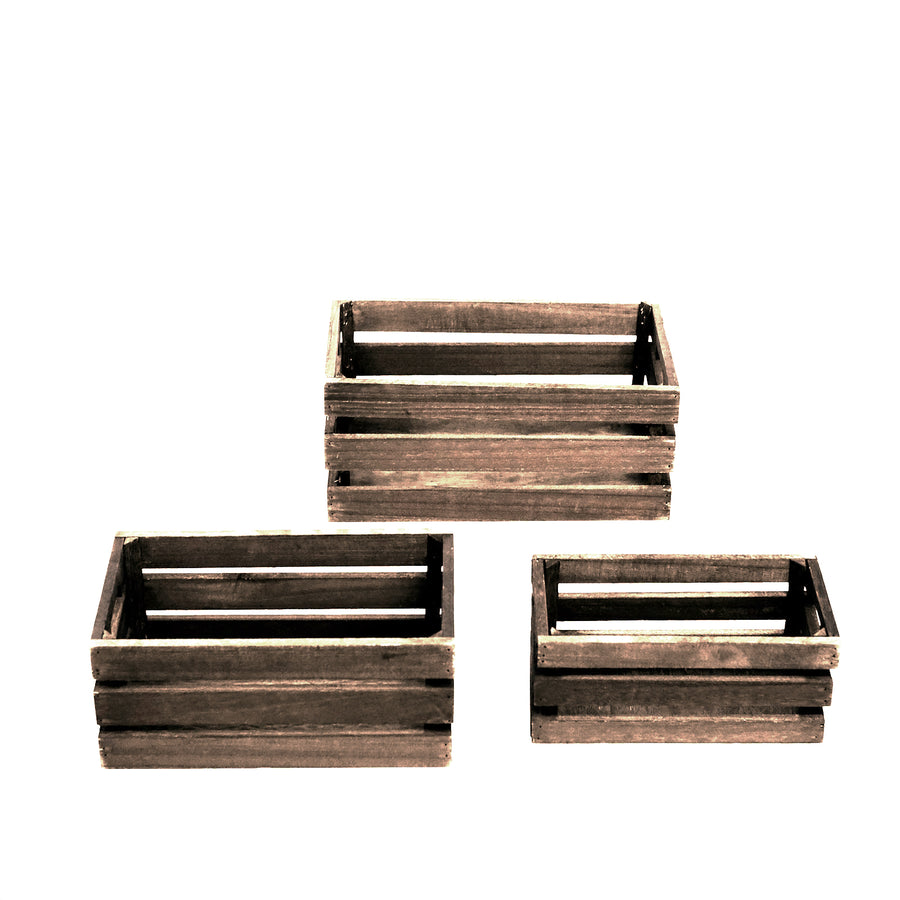 Set of 3 | Rustic Brown Wooden Crates Decorative Vintage Planter, Storage Container, Display Riser