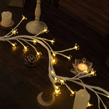 8.5ft Warm White Cherry Blossom Flower LED Fairy String Lights, Battery-Operated Decorative Party Lights