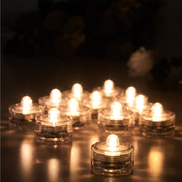 12 Pack | Warm White Underwater Submersible LED Tealights, Battery Operated Waterproof Mini Lights