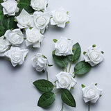 24 Roses | 2inch White Artificial Foam Flowers With Stem Wire and Leaves