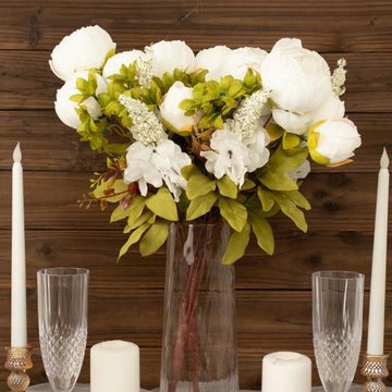 2 Pack | 19" White Artificial Peony Flower Wedding Bouquets, Faux Silk Flower Arrangements