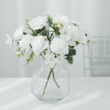 3 Pack | 14" White Artificial Silk Carnation Flower Arrangements, Faux Floral Bouquets Bushes
