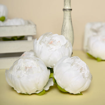 10 Pack | 3" White Artificial Silk DIY Craft Peony Flower Heads