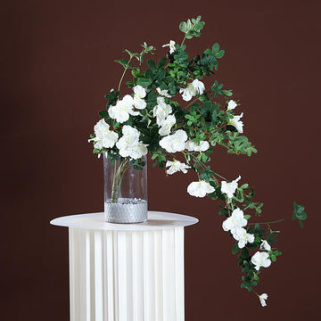 30" White Artificial Silk Hanging Rhododendron Flower Vine Bush