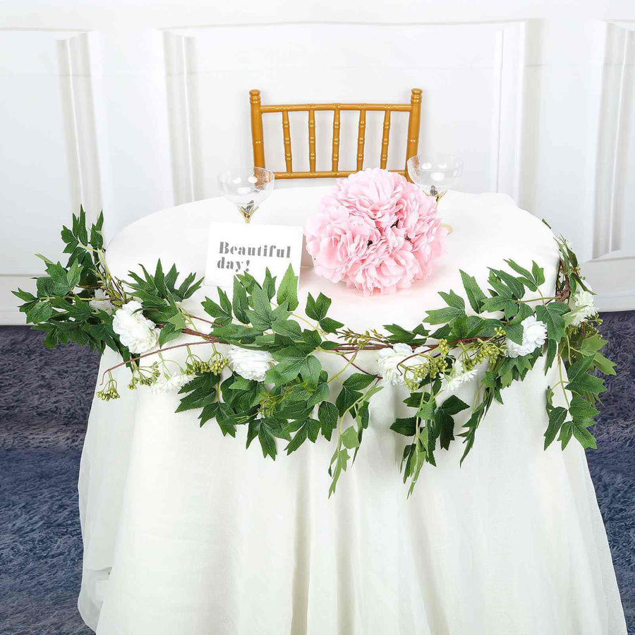 6ft | White Artificial Silk Peony/Foliage Hanging Flower Garland Vine