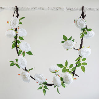 Add a Touch of Elegance with the White Artificial Silk Peony Hanging Flower Garland