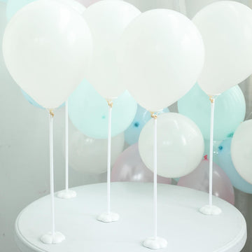 5 Pack | 17" White Balloon Stand Stick Kit, Floral Base Balloon Holder
