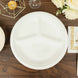 50 Pack | 10inch White Biodegradable Bagasse 3-Compartment Party Plates