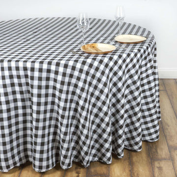 108" | White/Black Seamless Buffalo Plaid Round Tablecloth, Checkered Gingham Polyester Tablecloth