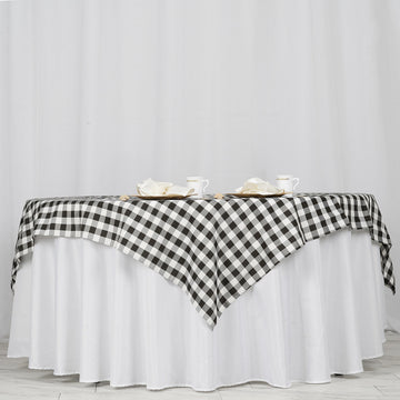 70"x70" | White/Black Seamless Buffalo Plaid Square Table Overlay, Gingham Polyester Checkered Table Overlay