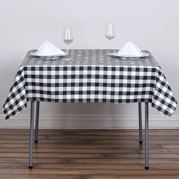 54"x54" | White/Black Seamless Buffalo Plaid Square Tablecloth, Checkered Gingham Polyester Tablecloth