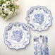 25 Pack White Blue Disposable Dessert Plates in French Toile Floral Pattern, 8inch Salad Appetizer