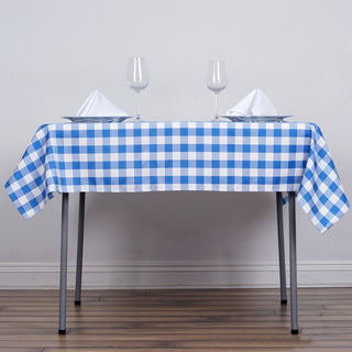 Elevate Your Event Decor with the White/Blue Seamless Buffalo Plaid Square Tablecloth